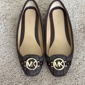 Michael Kors Brown Logo MK Ballet Flats with Gold Hardware